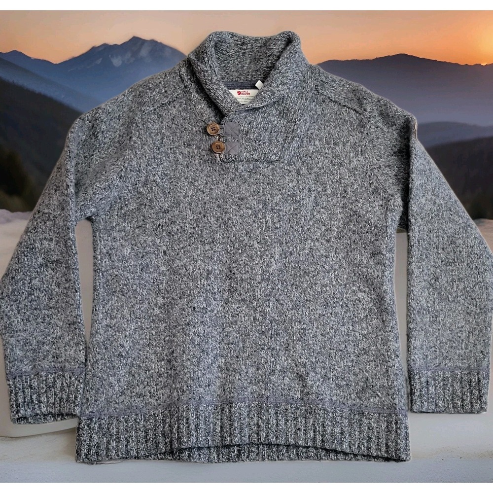 🐑Fjällräven Lada Sweater Men's L (fits Medium) Gray Wool Blend Shawl Collar
